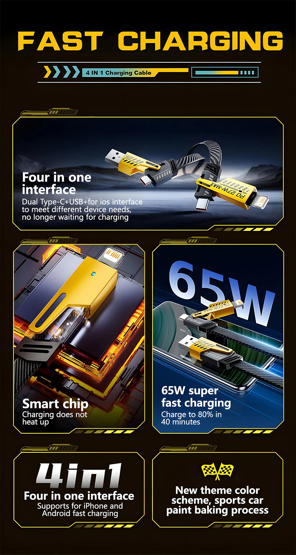 CreaTeck 4in1 Fast Charging Cable - 65w