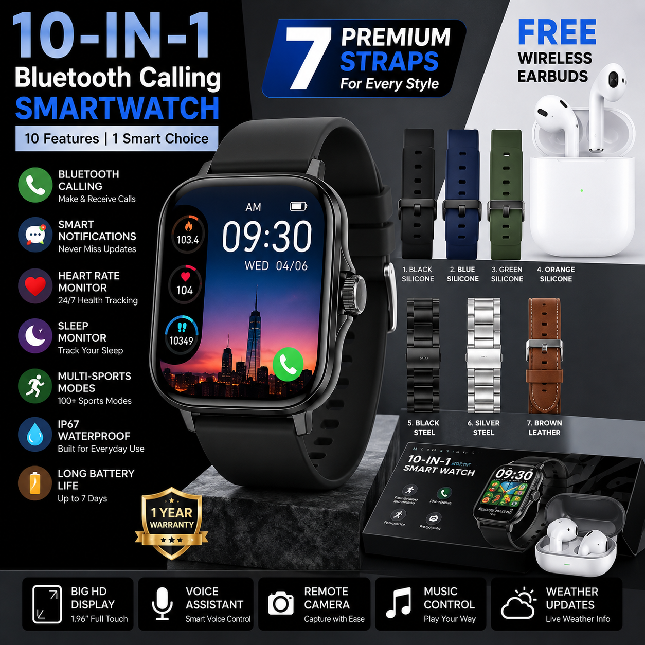 10-in-1 Bluetooth Calling Smartwatch