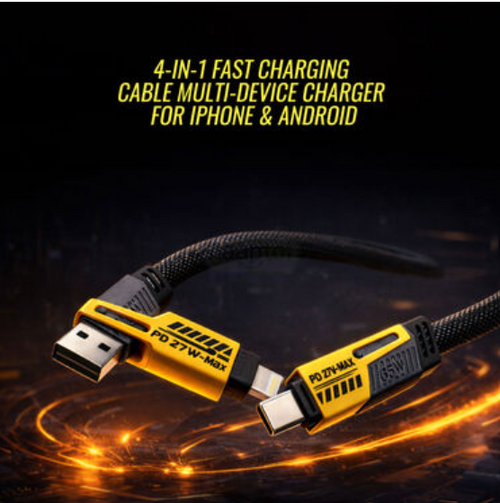 4-In -1 Fast Charging Cable Multi-Device Charger For iPhone & Android